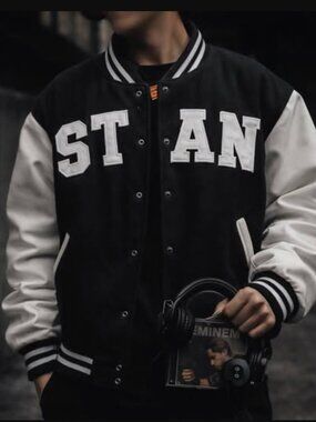 Eminem STAN Varsity Jacket Black White Graphic Size M (Fits L)